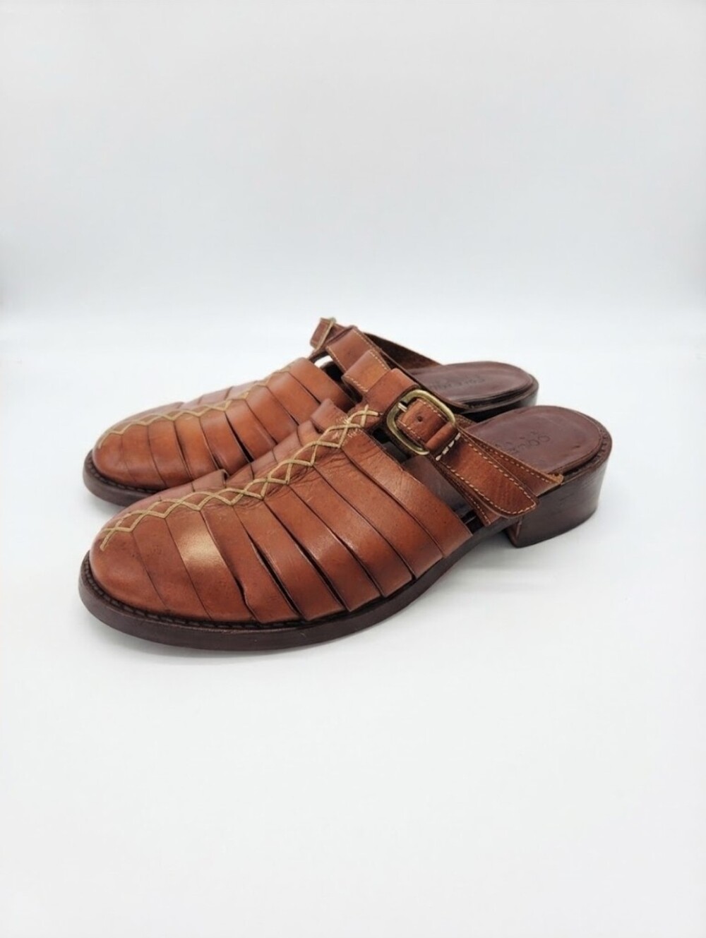 Cole Haan Brown Leather Huarache Slide Sandals with Buckle Size 8.5